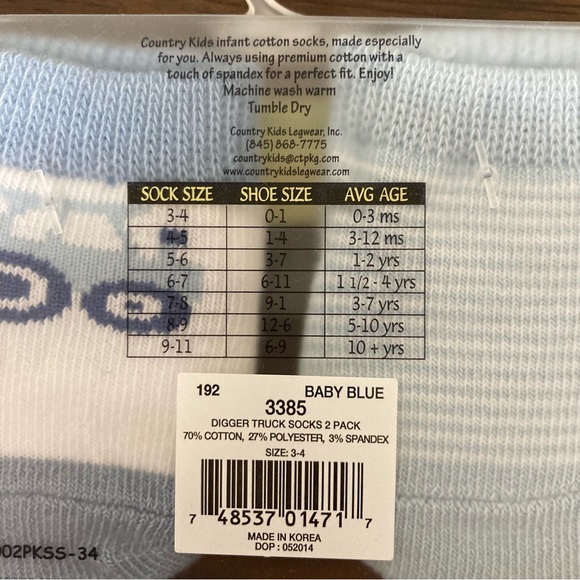 $1 NWT Country Kids Digger Truck Socks 2 Pack, Baby Blue 0-3 Months - Picture 4 of 6